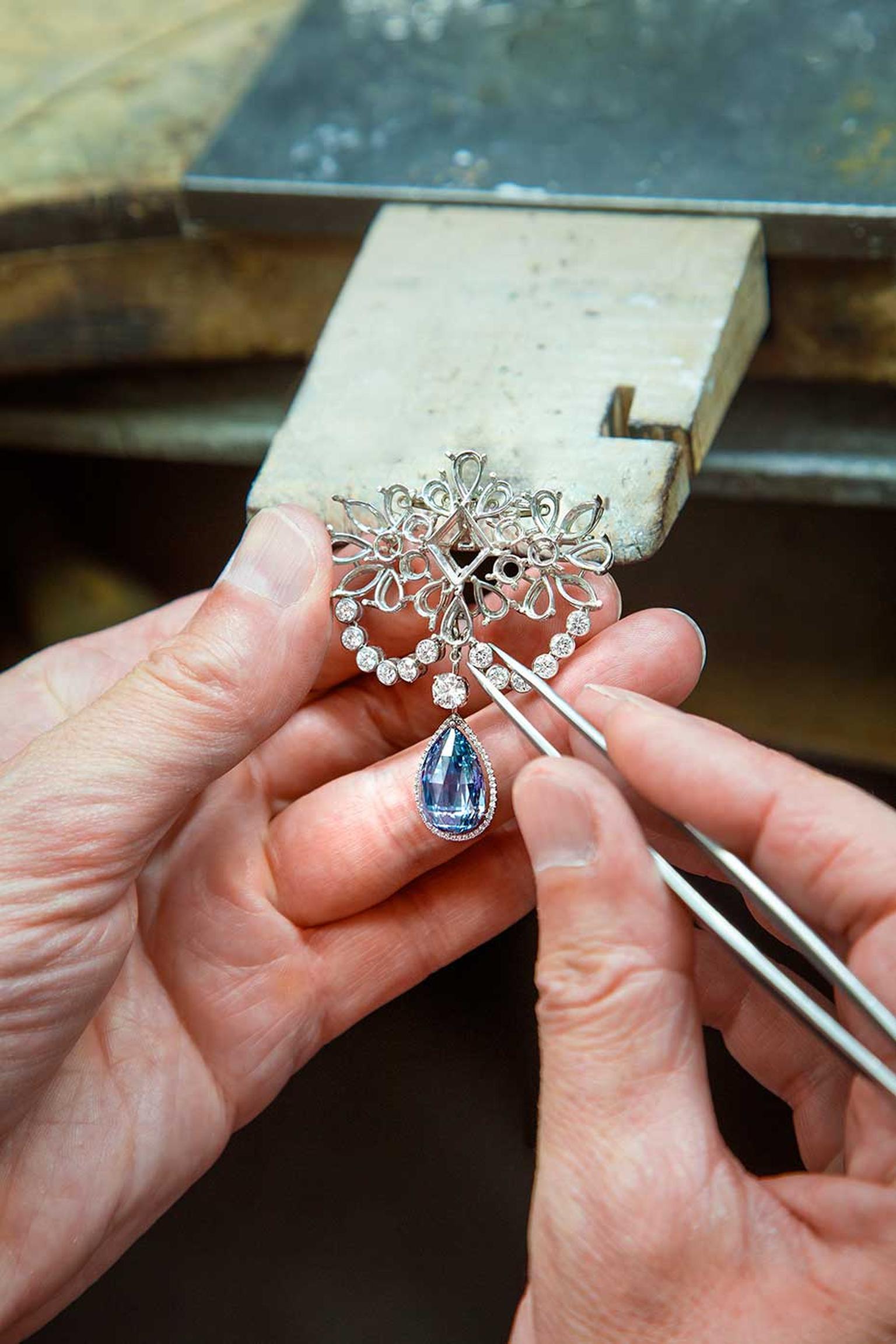 The juxtaposition of a 10.47ct blue briolette diamond with a 4.22ct old-mine Colombian emerald adds drama Graff's Le Collier Bleu de Reve necklace, which has been created especially for the Biennale des Antiquaires.