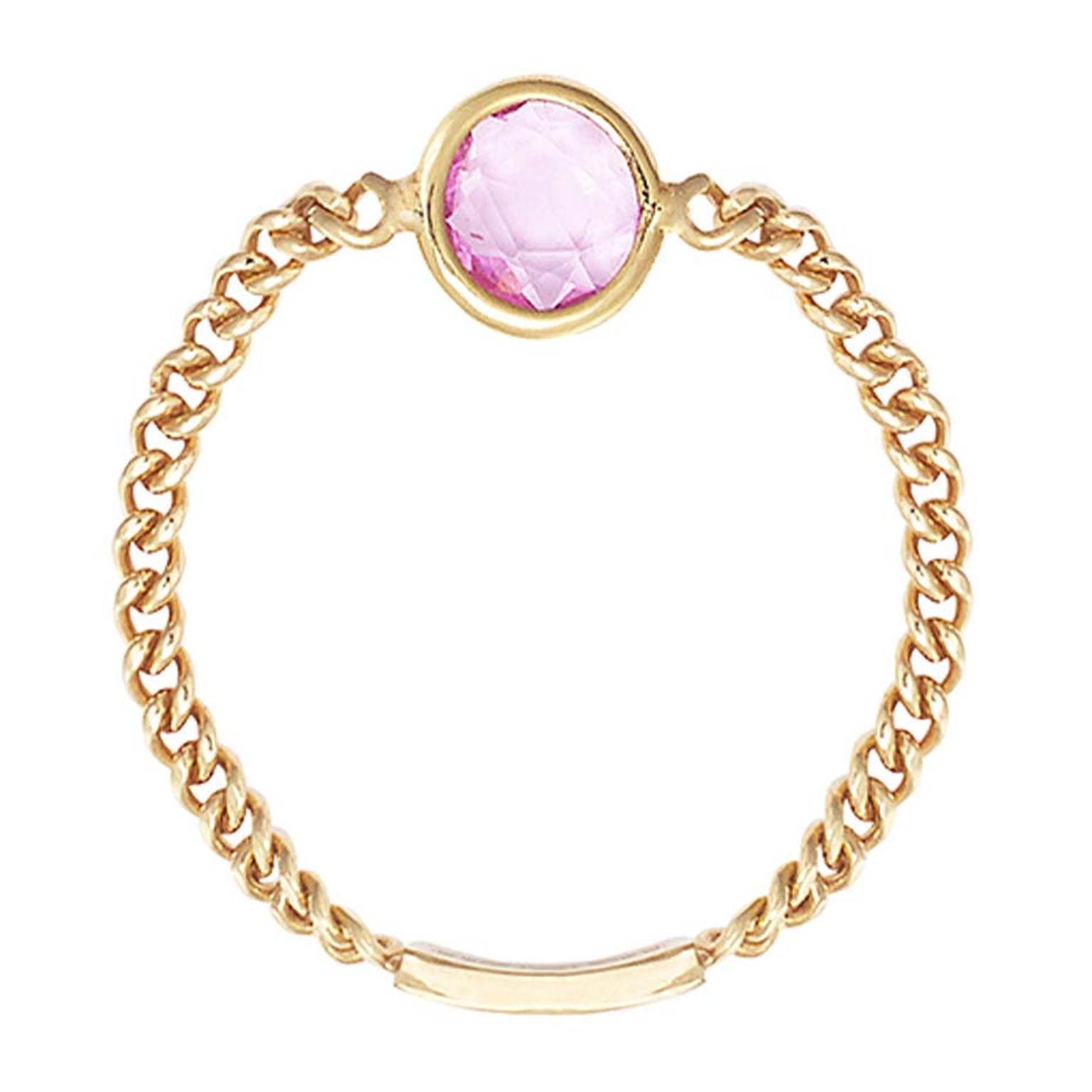 Sweet Pea rose-cut pink sapphire Chain ring in gold.