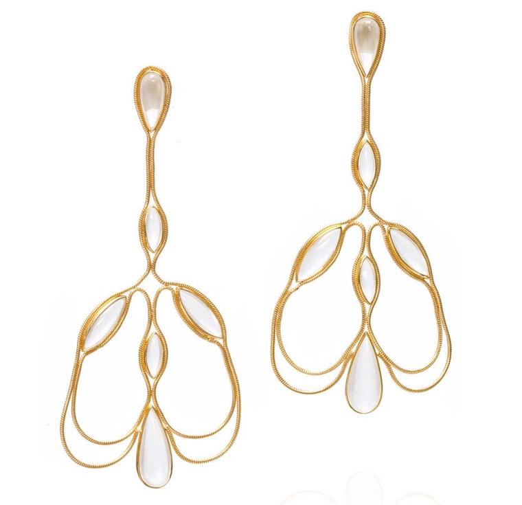 Fernando Jorge Fluid Chandelier gold and moonstone earrings.