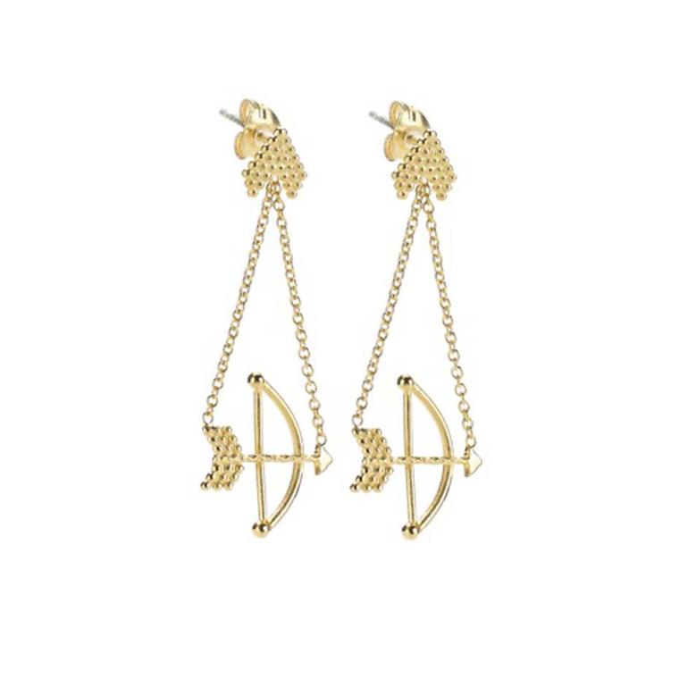 Phoebe Colman Braveheart Bow and Arrow Chain earrings in gold.