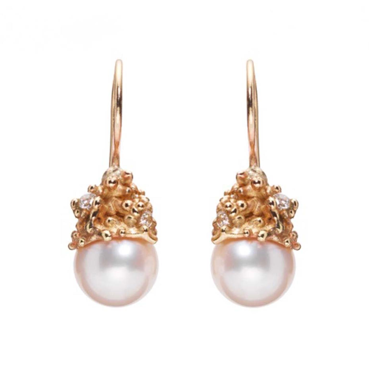 Ruth Tomlinson rose gold and pearl earrings.