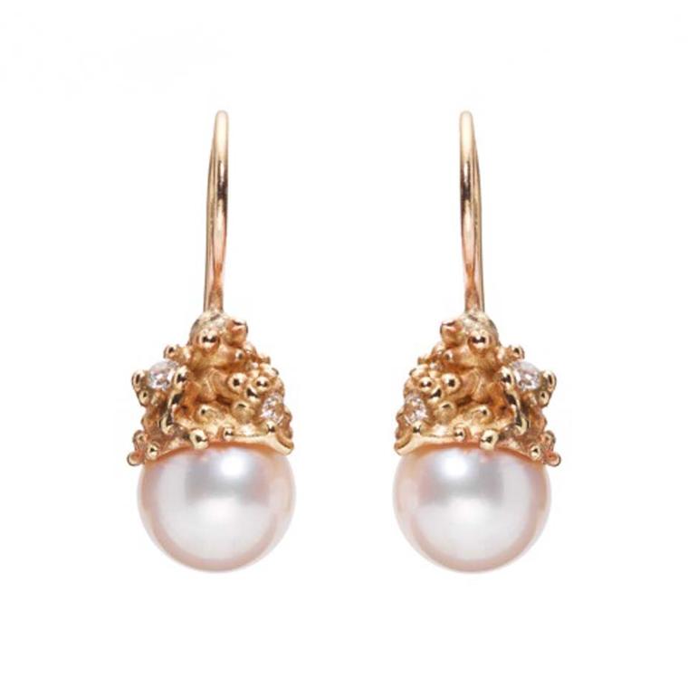 Ruth Tomlinson rose gold and pearl earrings.