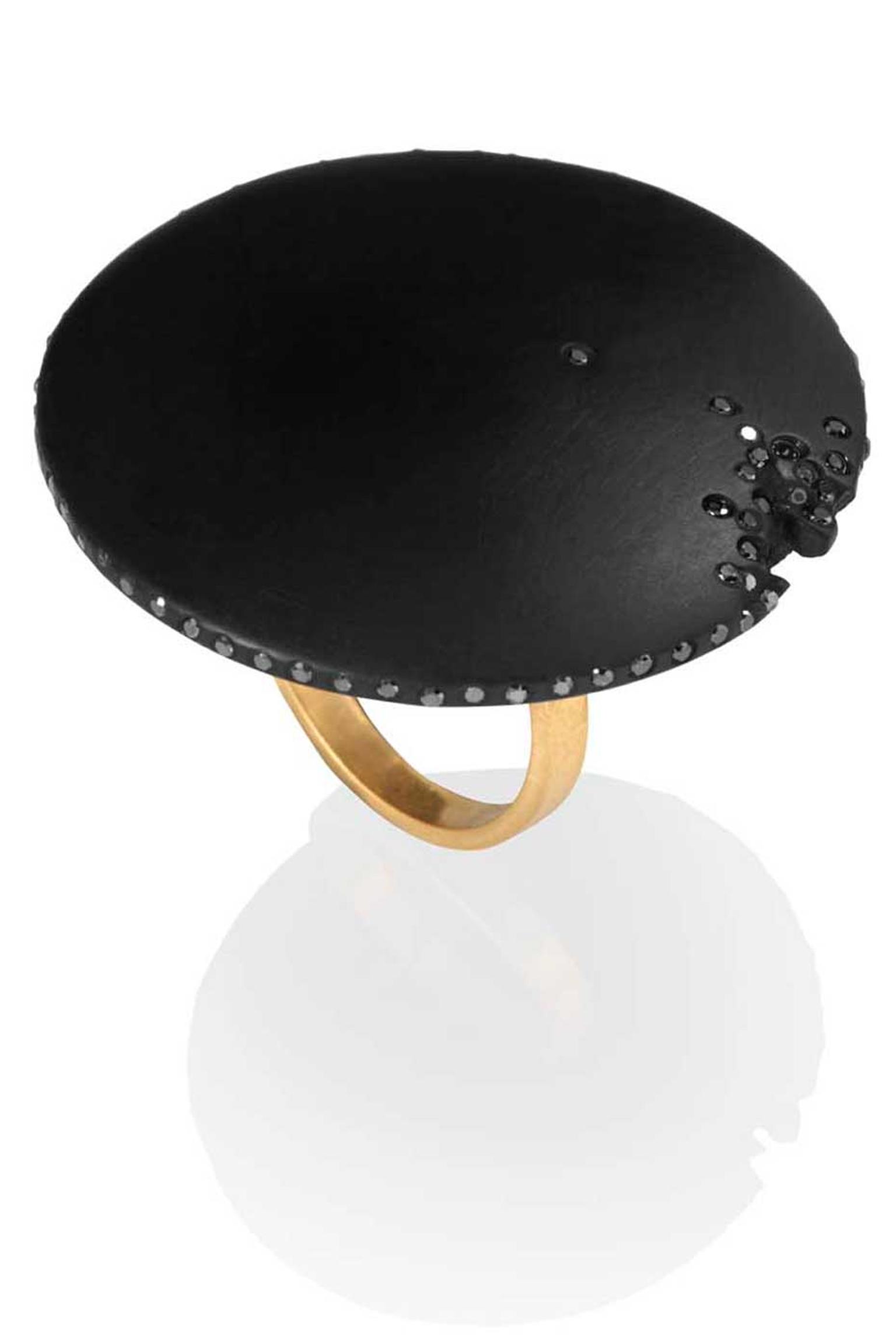 Jacqueline Cullen Black Diamond Disc cocktail ring crafted from Whitby jet.