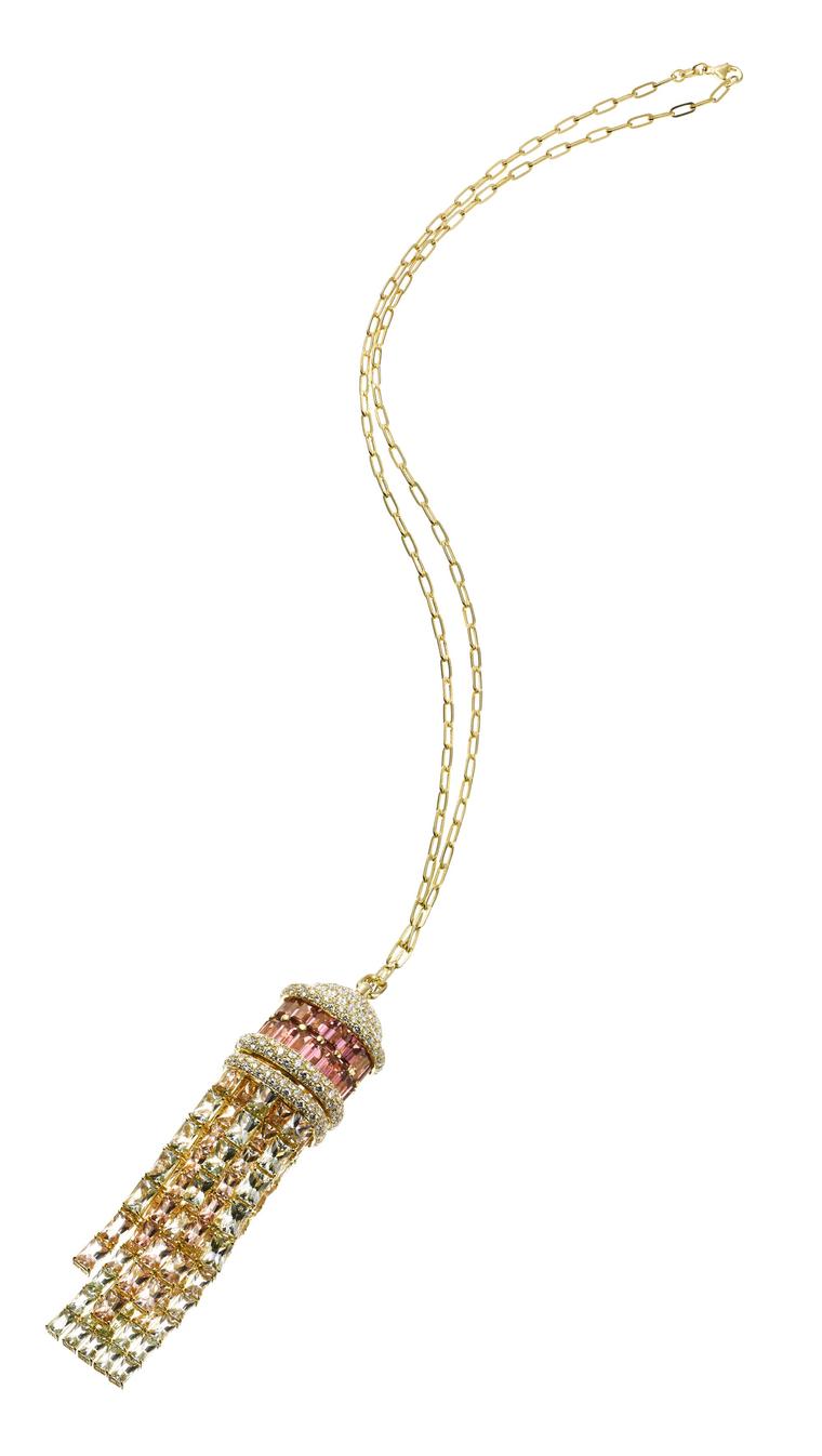 AS by Atsuko Sano Arabian Night removable tassel pendant in yellow gold with diamonds and tourmalines.