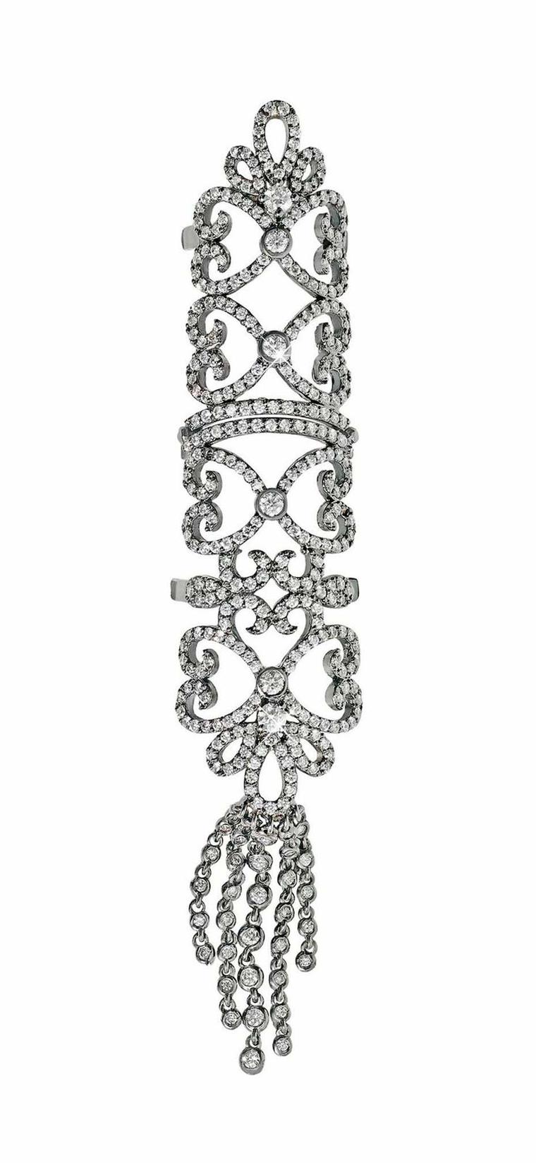 Noudar Jewels white gold Tassel ring with diamonds.