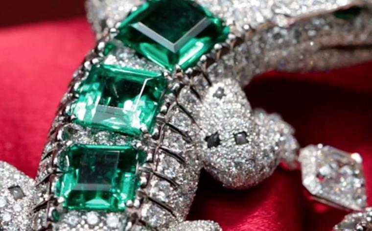 Cartier Alligator brooch with diamonds and emeralds from the new Royal high jewellery collection.