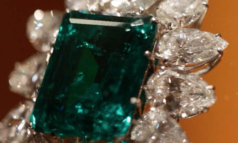 Elizabeth Taylor's emerald and diamond Bulgari necklace was on display at the Italian jewellery house.