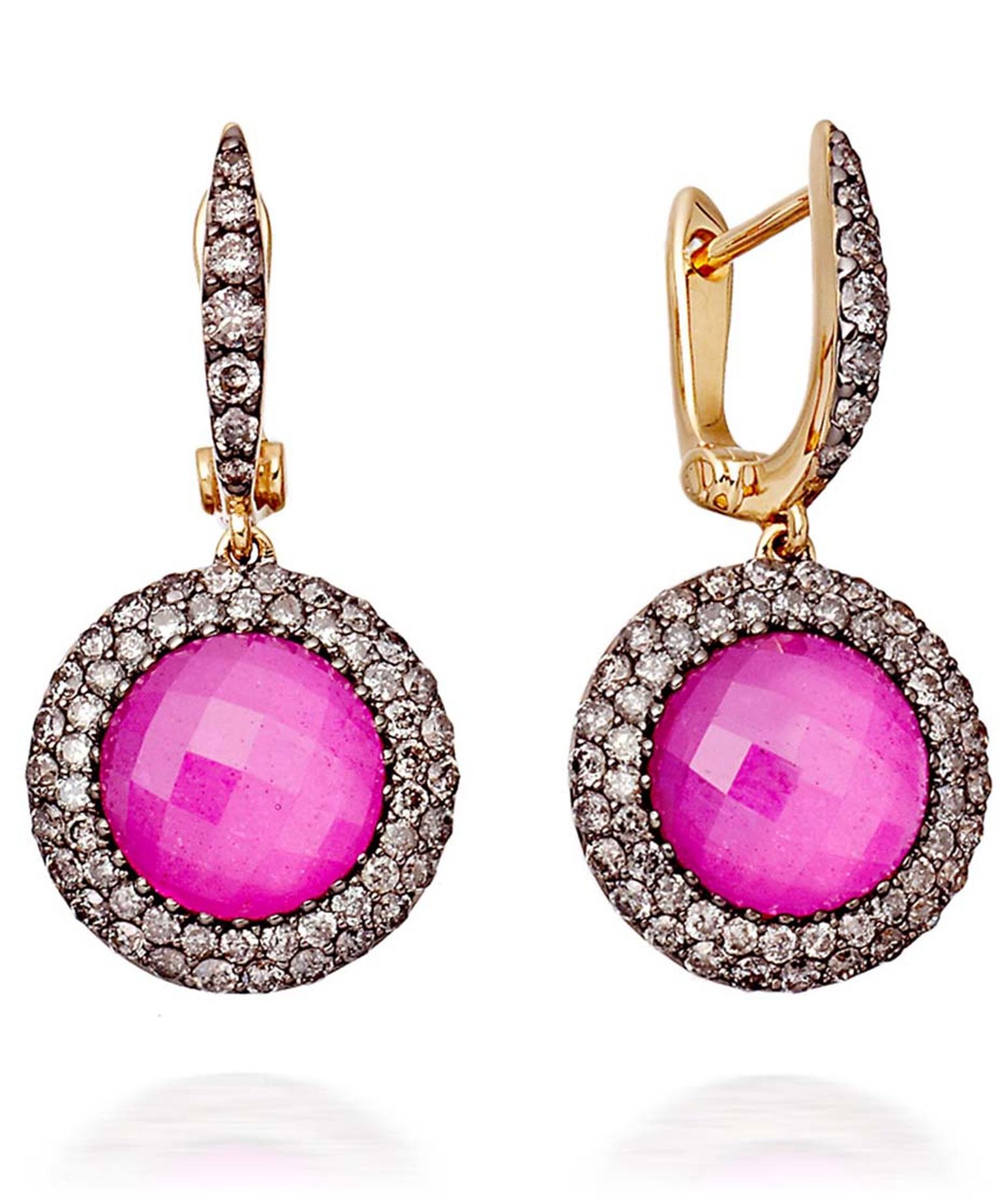 Astley Clarke Mini Connie earrings with rubies surrounded by pavé diamonds (£3,950).