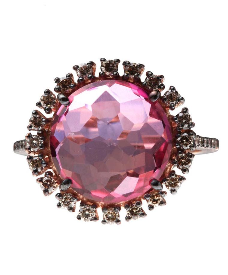 Suzanne Kalan pink topaz and champagne diamond ring (£1,600).