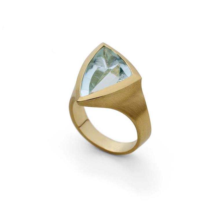 McCaul Goldsmiths Carve collection aquamarine ring in gold.