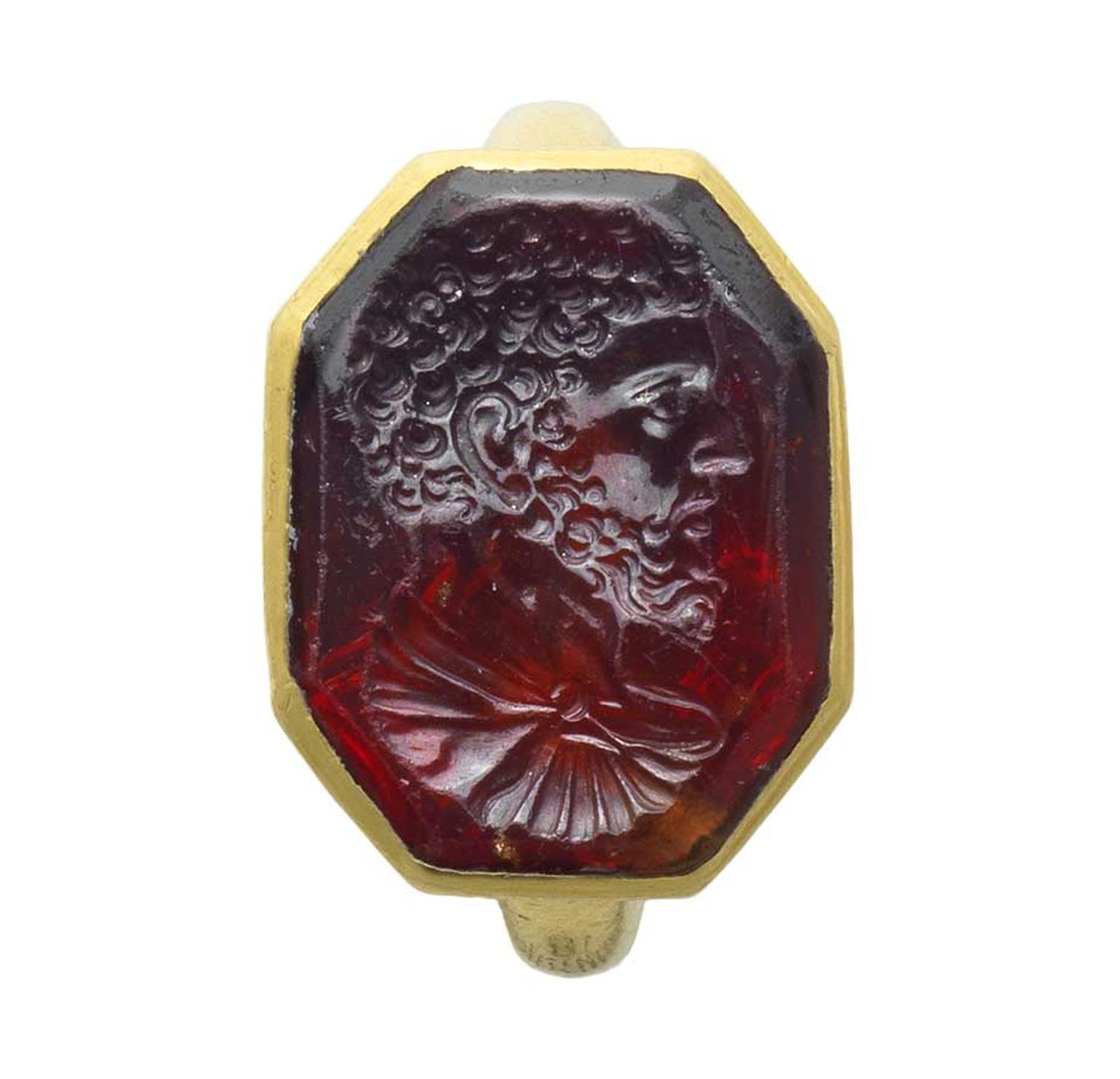The top lot in the Bonhams Ceres Collection auction was an octagonal intaglio ring in red garnet depicting Roman Emperor Marcus Aurelius. The ring, which was made in the 18th-19th century, soared past its pre-sale estimate of £1,000-1,500 to eventually se