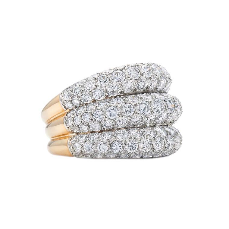 Cartier Triple Row pavé diamond ring, available from Fred Leighton at 1stdibs.com ($55,000).