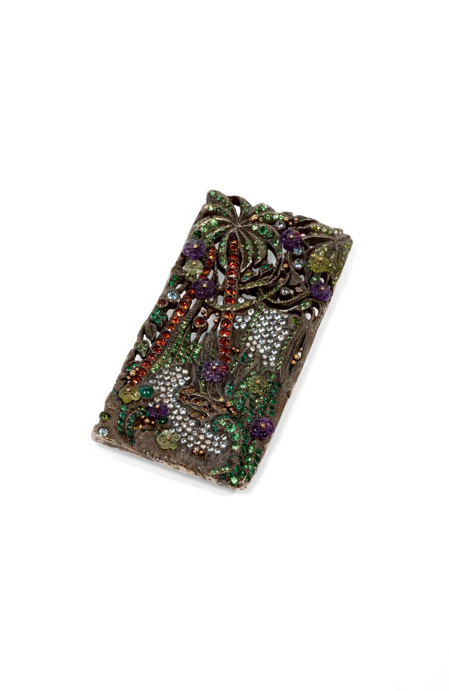 Jean Boggio Jungle River brooch/pendant in gold and silver with amethyst, aquamarine, emerald, garnet, tsavorite and blue topaz.