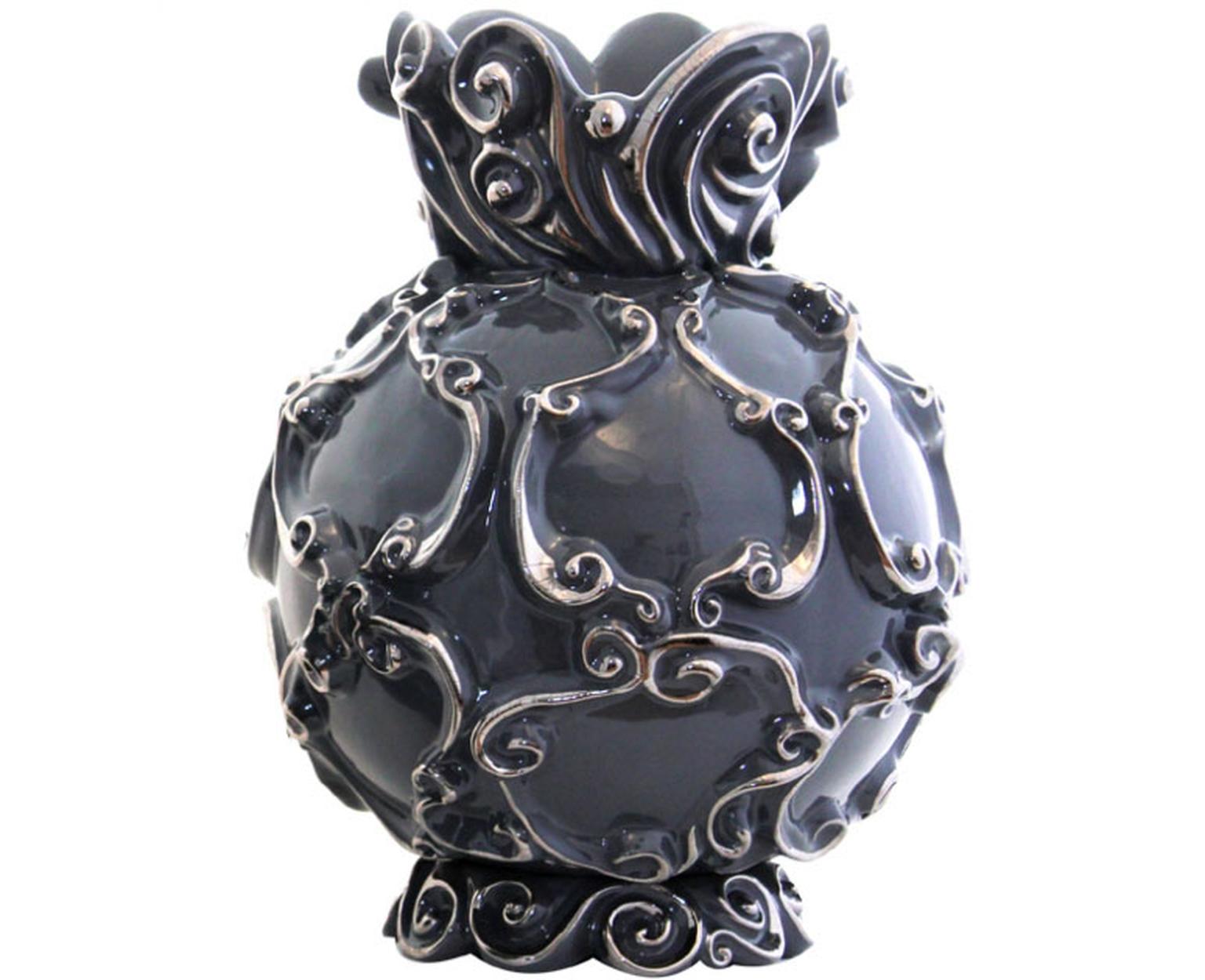 Jean Boggio signed Waves vase made with grey glazed earthenware accented in platinum.