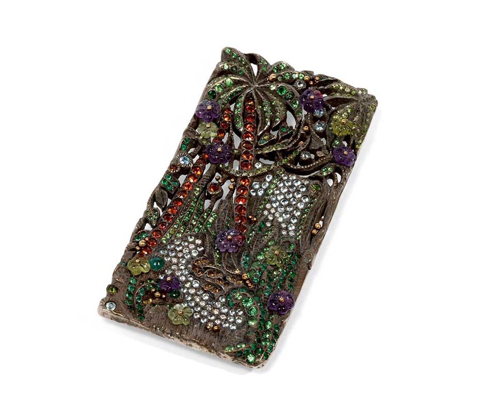 Jean Boggio Jungle River brooch/pendant in gold and silver with amethyst, aquamarine, emerald, garnet, tsavorite and blue topaz.