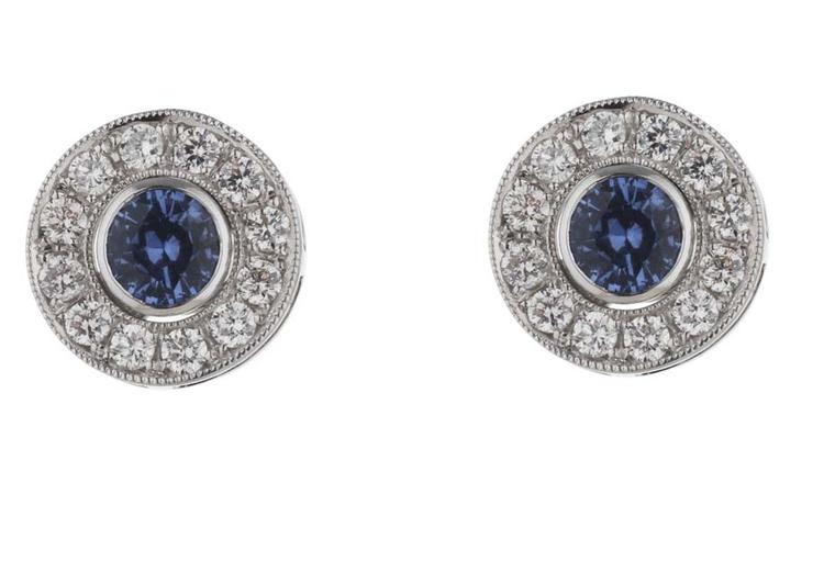 Holts London interchangeable Regent earrings with sapphire stud centres surrounded by removable diamond circles (£4,495).