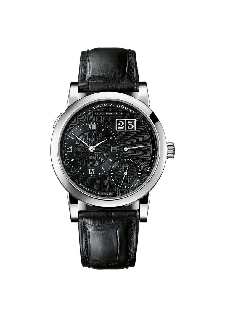 One of the sets features the A.Lange & Söhne's Lange 1 watch with a solid-silver dial, finished in black, with a hand-stitched crocodile leather strap, also in black.
