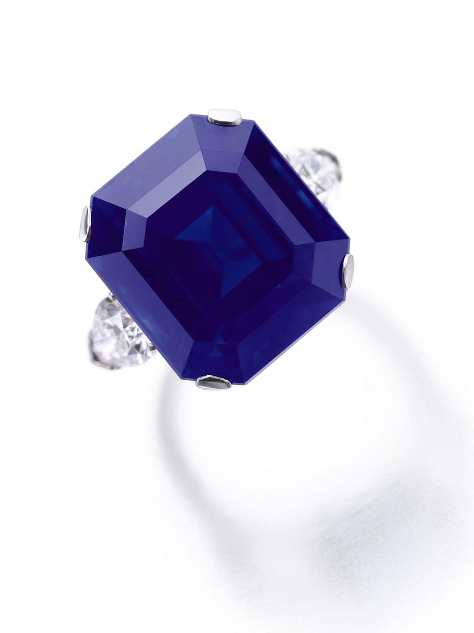 The 27.54ct sapphire from Kashmir in this ring belonging to Greek financier Dimitri Mavrommatis combines a deep velvety blue colour with a very high purity. It will go on sale at Sotheby's Geneva this November (estimate: US$3-6 million).