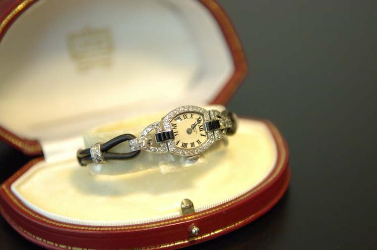 Another London-based exhibitor at Fine Art Asia is antique watch and clock specialist Somlo Antiques, which is showcasing a 1920s Cartier lady's cocktail watch in platinum set with diamonds and onyx.