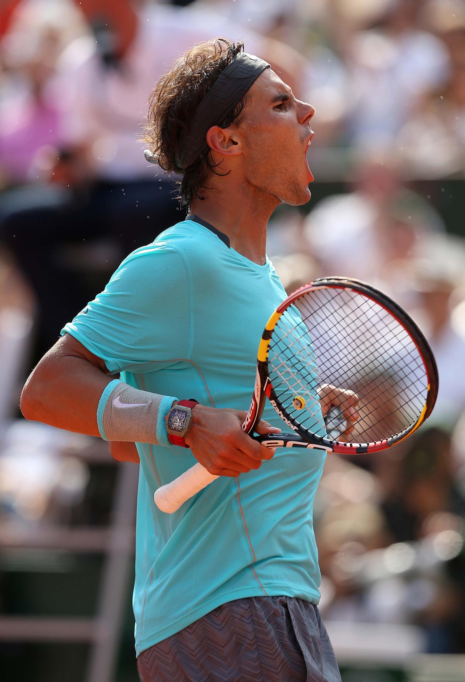 Spanish tennis star Rafael Nadal wore the Richard Mille RM 27-01 Tourbillon Rafael Nadal watch on court during Wimbledon 2014. Image: Getty