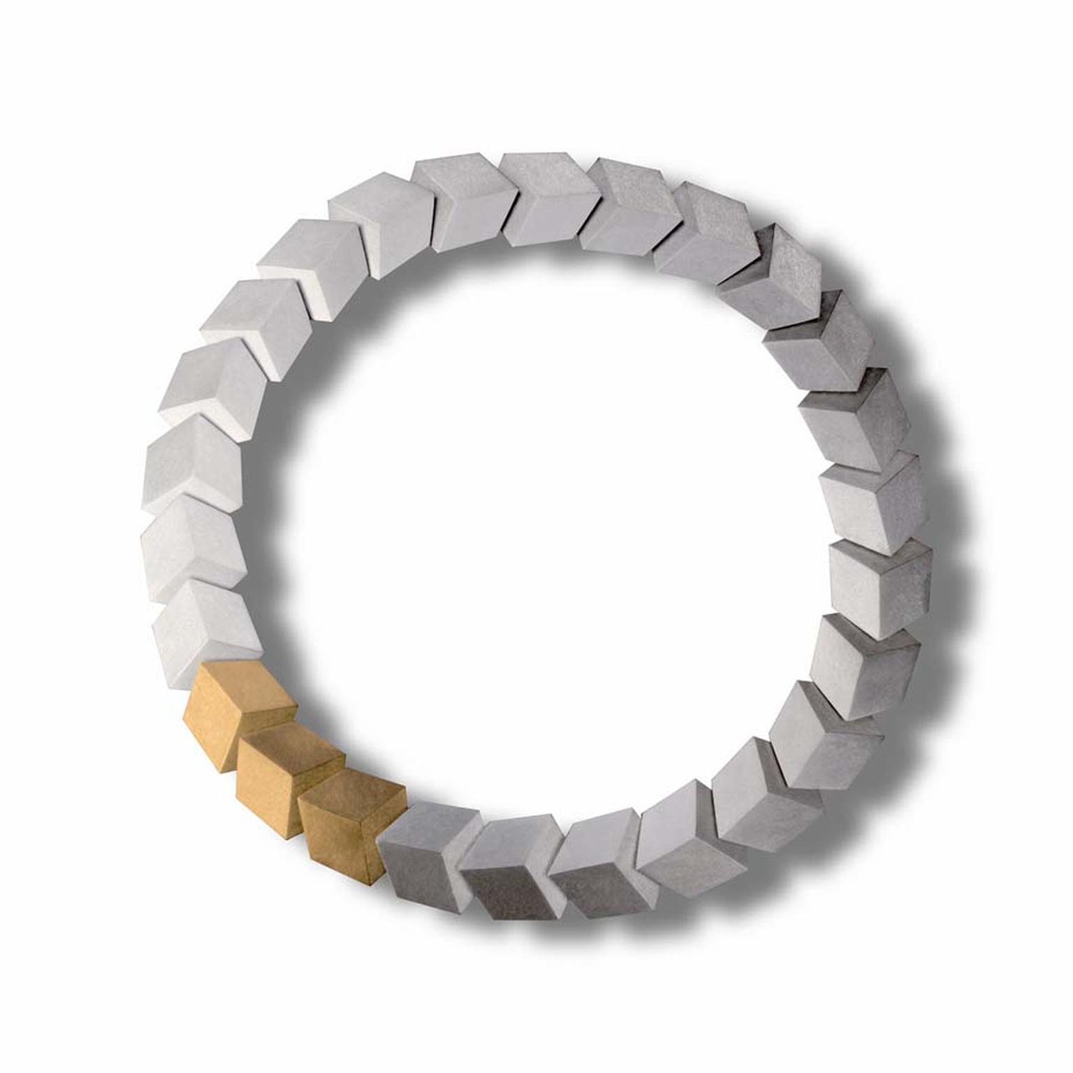 Known for his illusionistic treatment of space, Claude Chavent's Cubes necklace in gold and silver will be on display during the exhibition to celebrate 40 years of the Aaron Faber Gallery in New York.