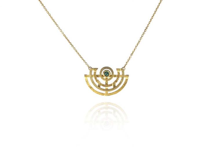 Shimell and Madden's Symmetry collection Symmetry pendant with a Paraiba tourmaline.