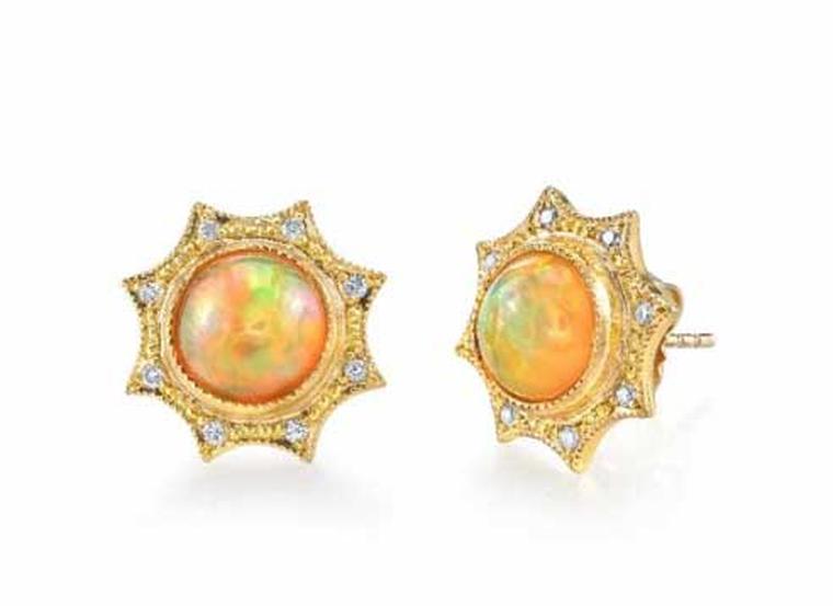 Arman Sarkisyan Opal Star earrings featuring a central opal framed by eight diamonds.