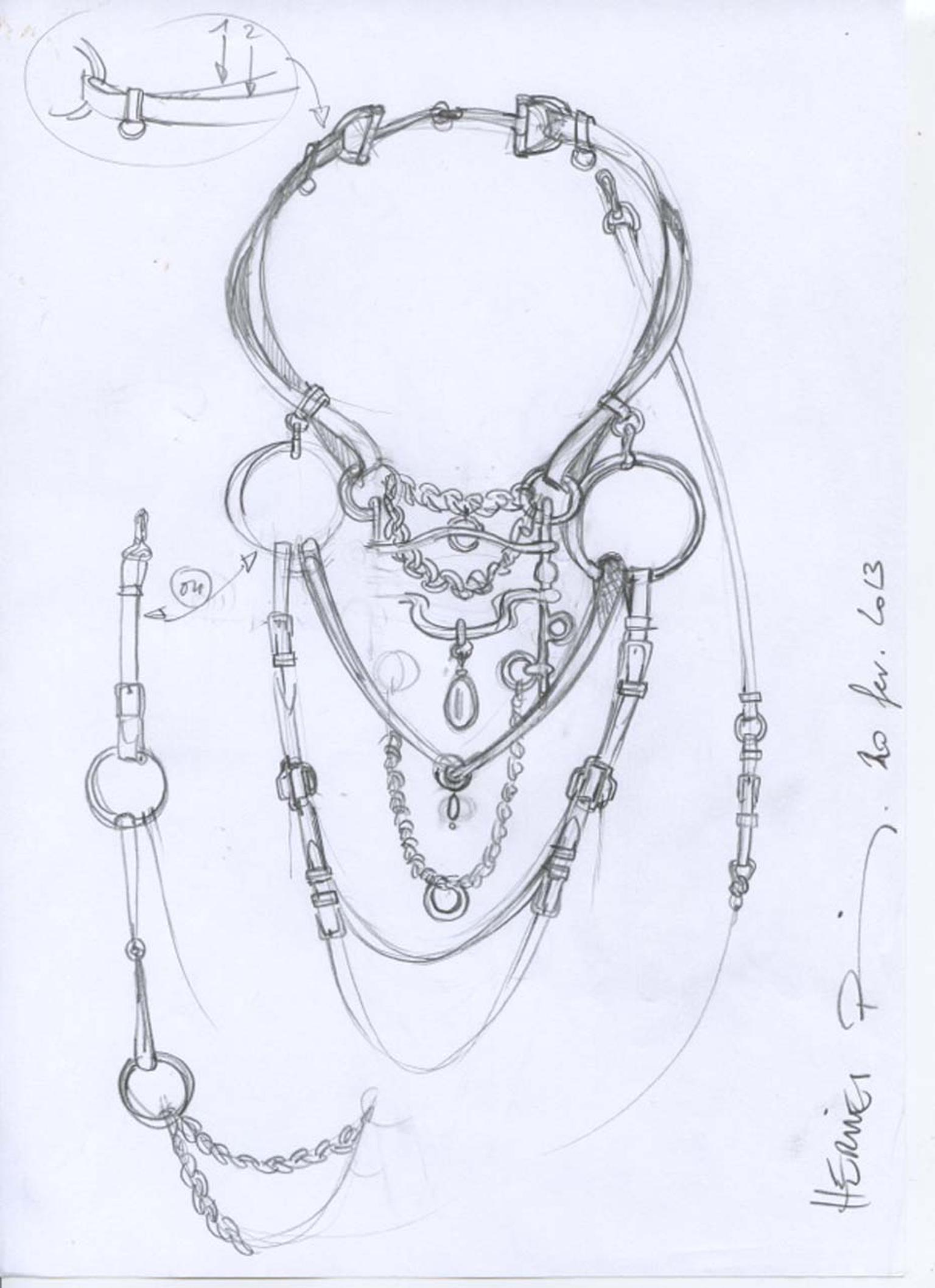 The strong equine theme is obvious in Pierre Hardy's sketch of the new Hermès Brides de Gala jewels.