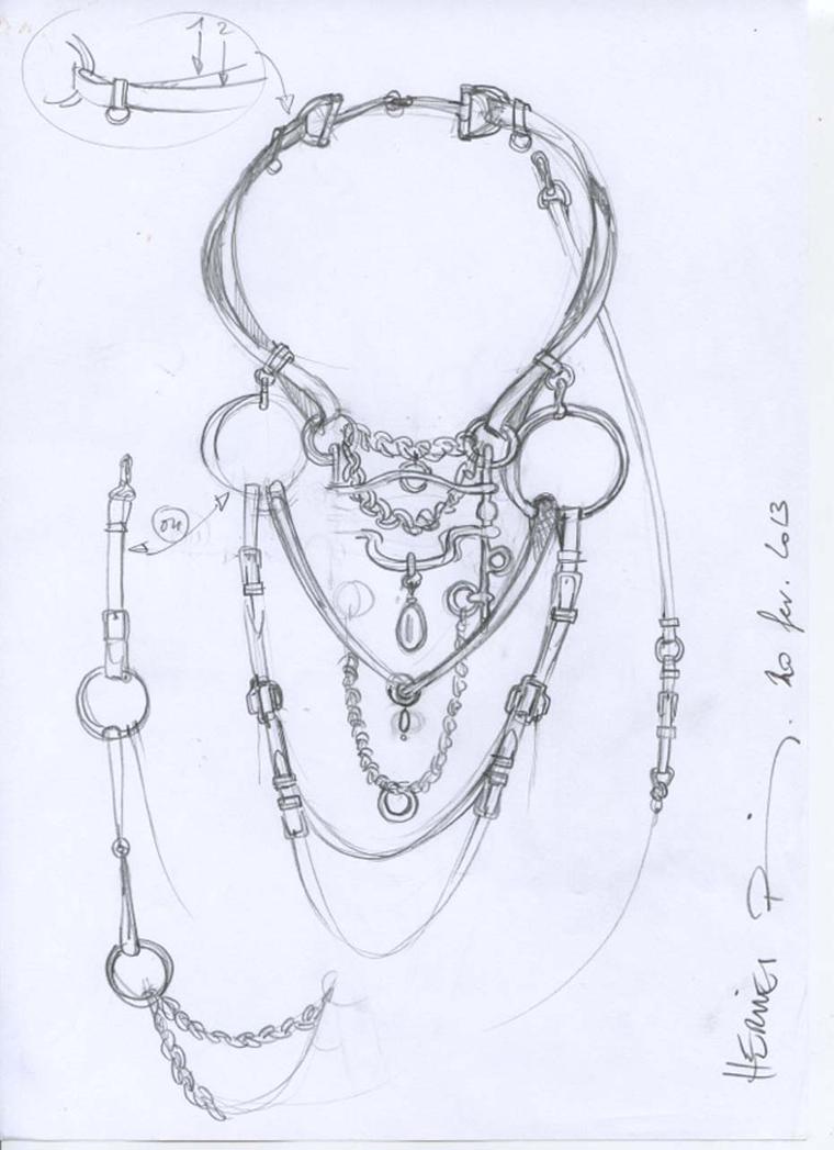The strong equine theme is obvious in Pierre Hardy's sketch of the new Hermès Brides de Gala jewels.