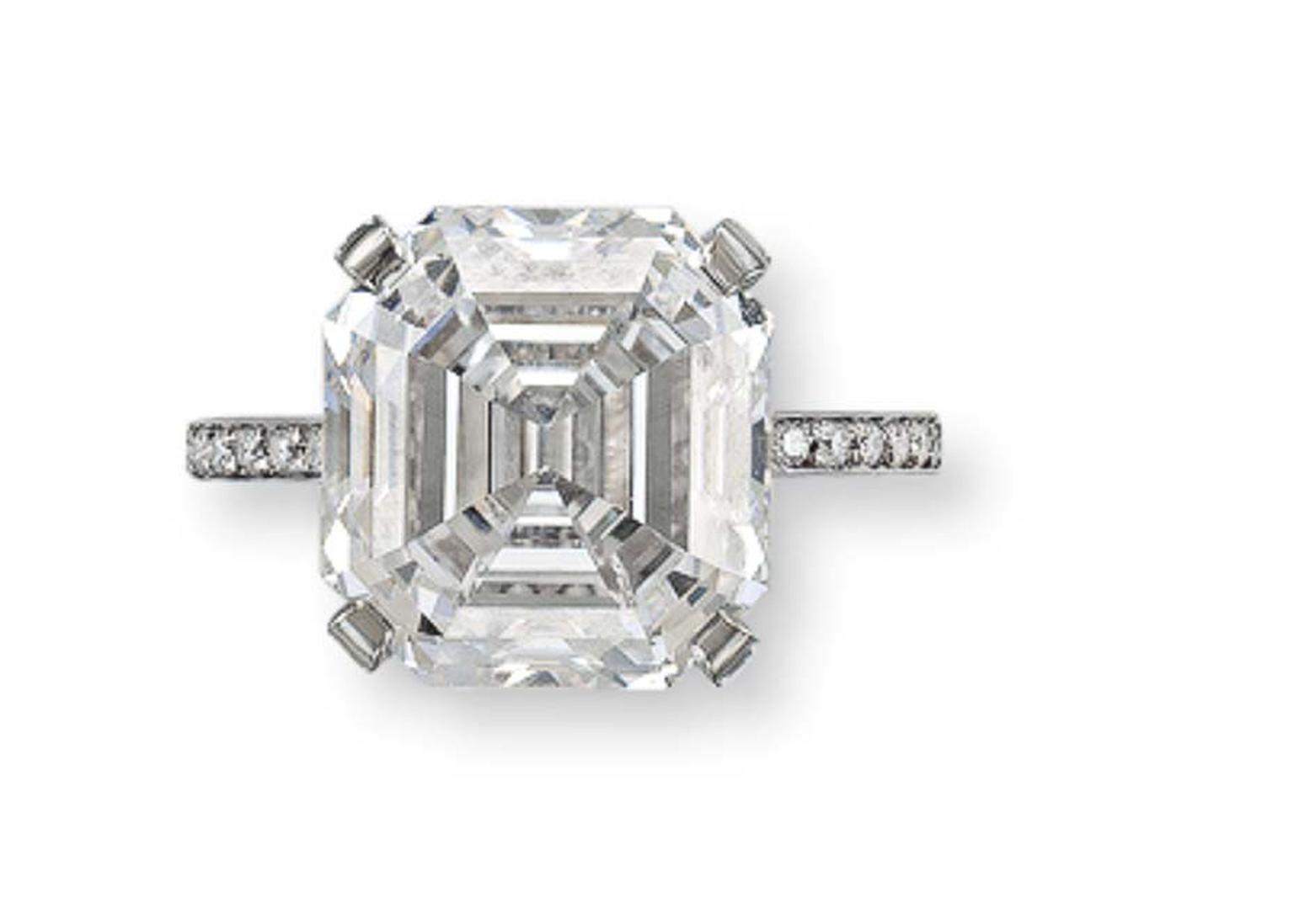 Rectangular D color 10.03ct Internally Flawless diamond ring (estimate: US$800,000-1 million).