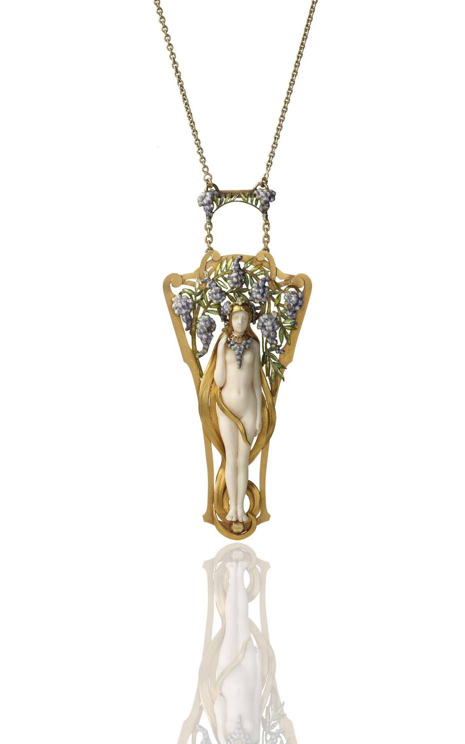 Art Nouveau Wisteria Nymph pendant by Georges Le Sach. Exhibited by Hancocks.