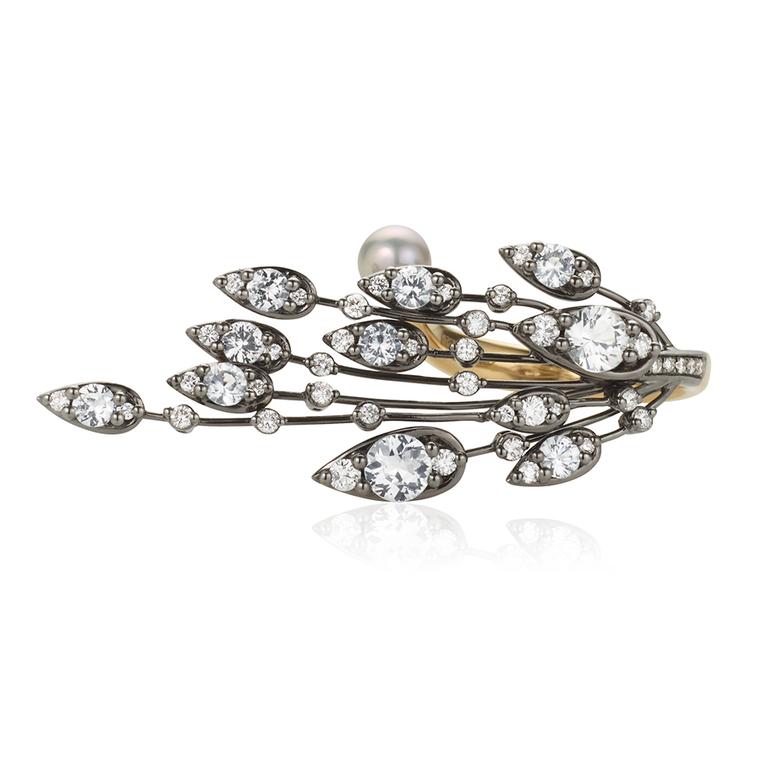 Nicholas Lieou Daedalus collection Athena ring with diamonds and pearls.