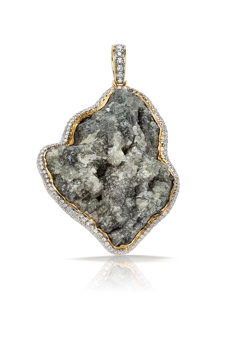 Pamela Huizenga gold pendant with a 152.90ct central diamond conglomerate set with a white diamond pavé frame ($51,600).