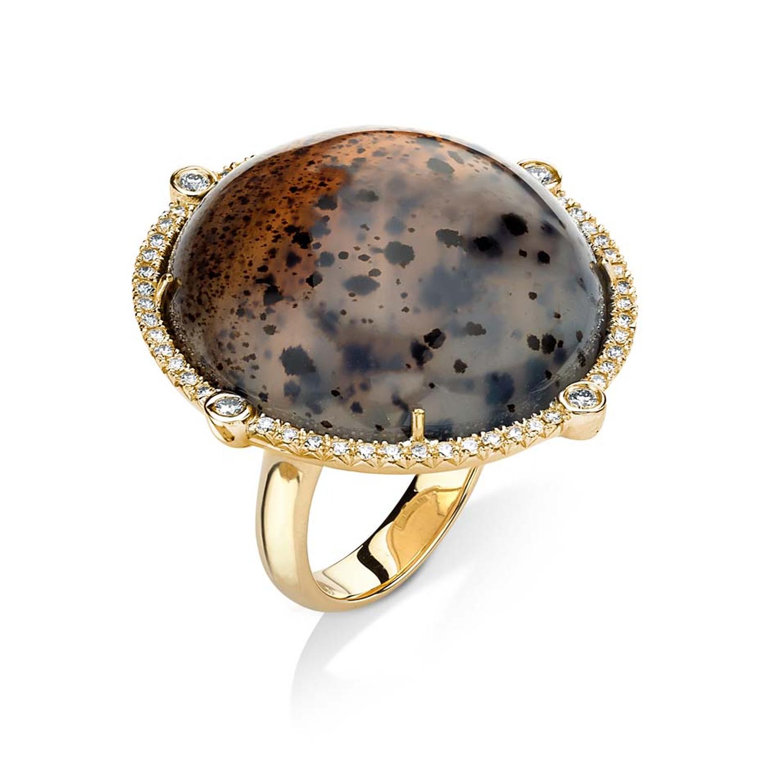 Pamela Huizenga gold ring with a 49.70ct Montana agate and diamond pavé ($13,200).