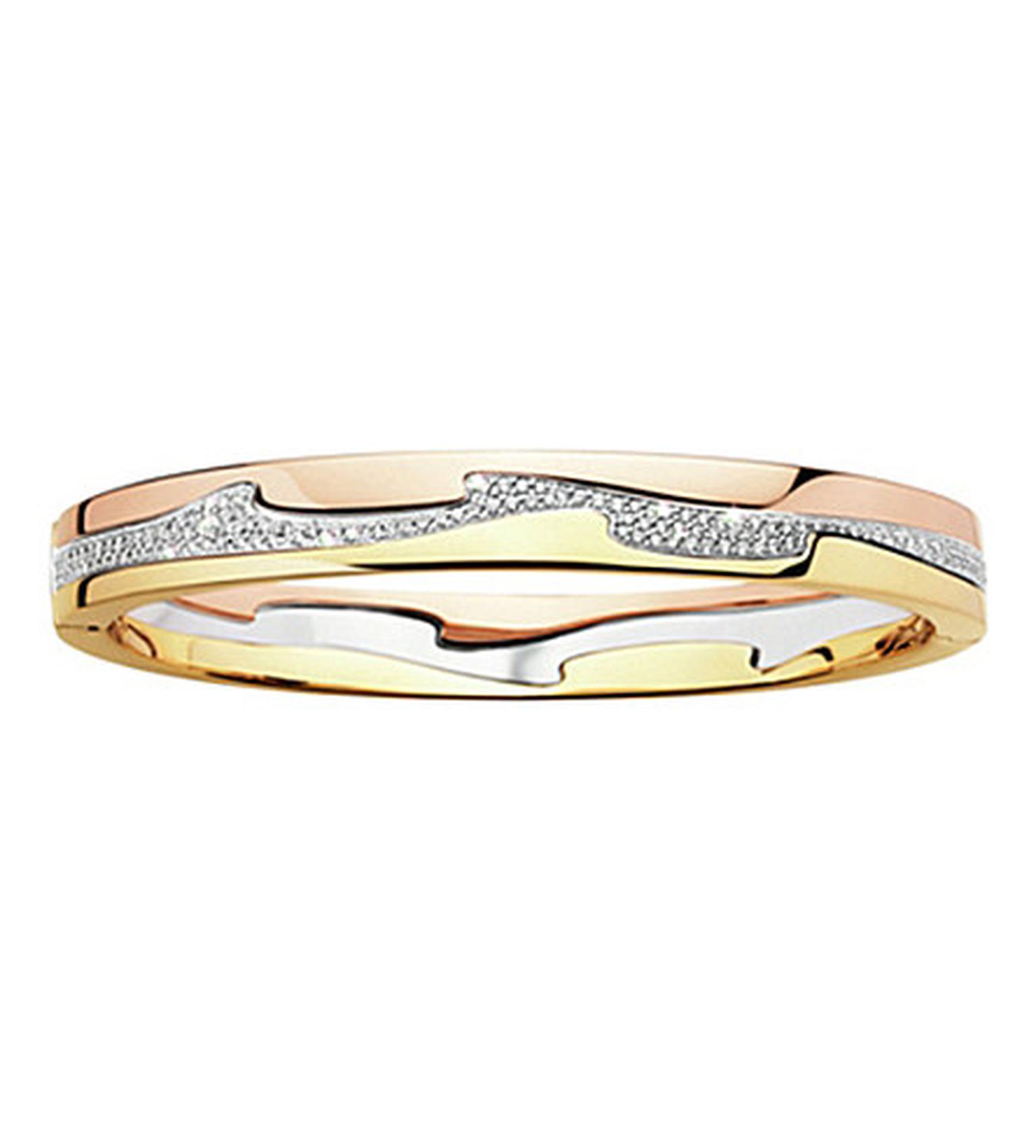 Georg Jensen Fusion bangle with yellow, white and rose gold and a melée of diamonds (£5,025).