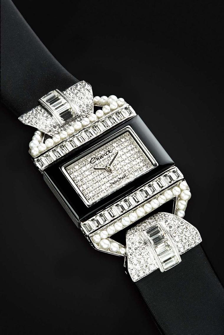 Chara Wen Life collection Flower watch featuring diamonds on the bezel and dial and pearls and diamonds on the lugs