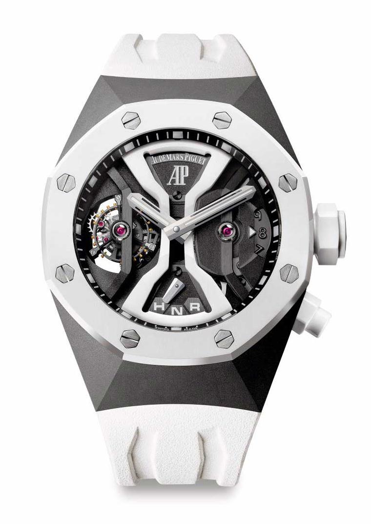 Audemars Piguet Royal Oak Concept GMT Tourbillon in white ceramic.