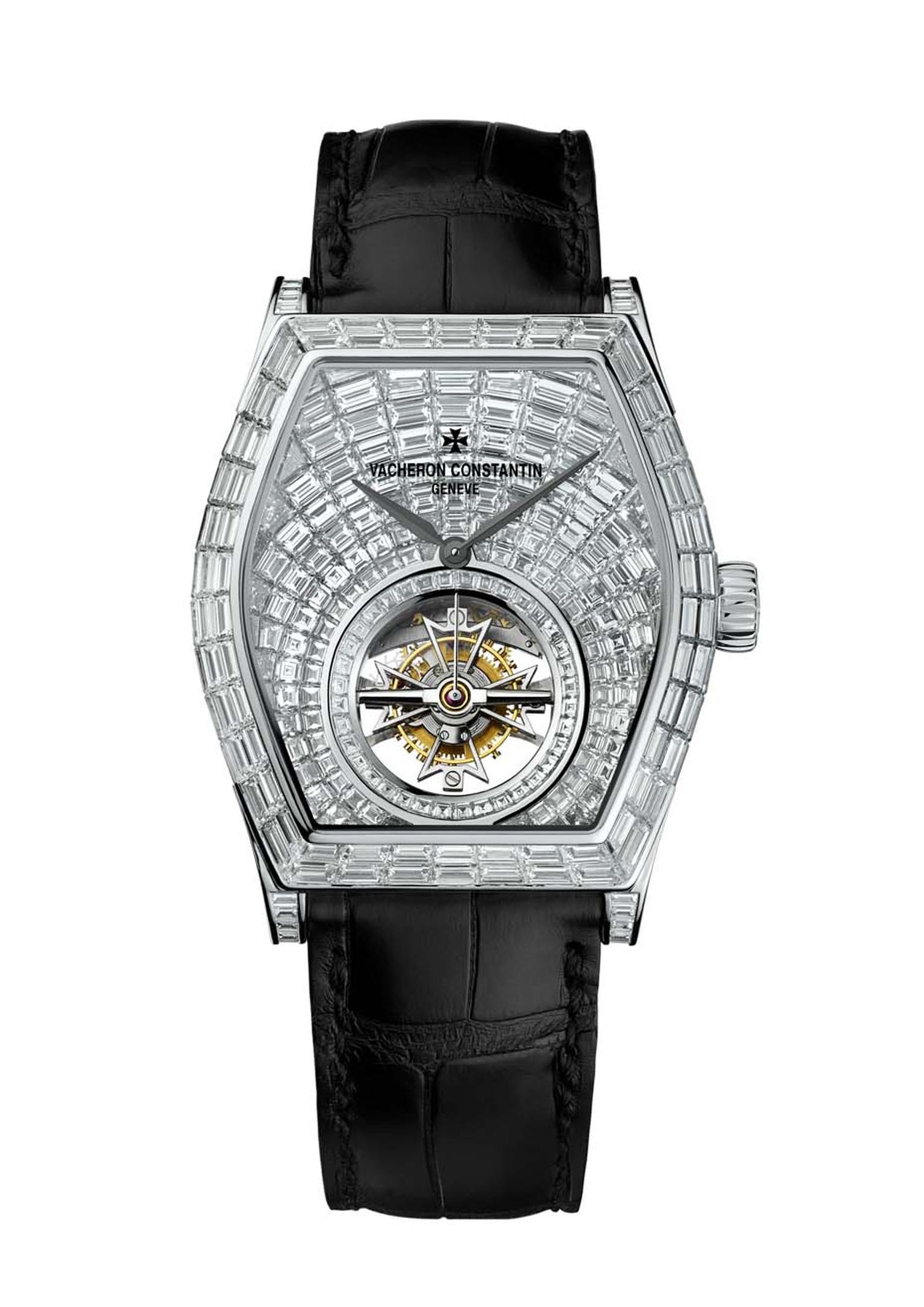 Vacheron Constantin Malte Tourbillion High Jewellery watch features 418 baguette-cut diamonds.