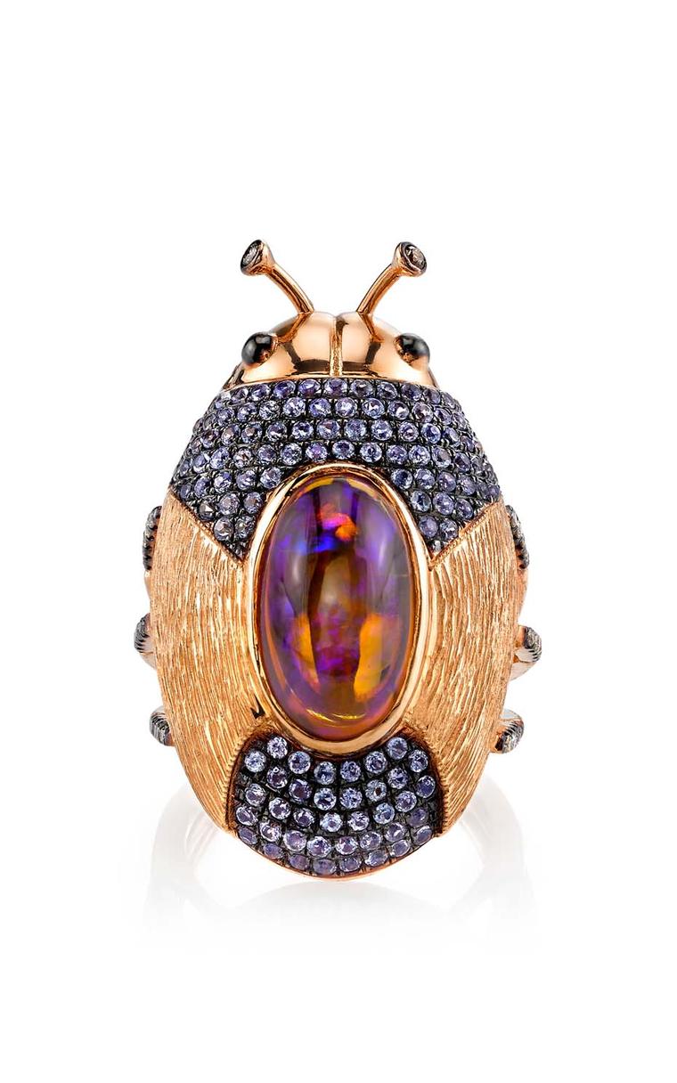 Daniela Villegas Anemoi ring with tanzanite, champagne diamonds and a central opal.