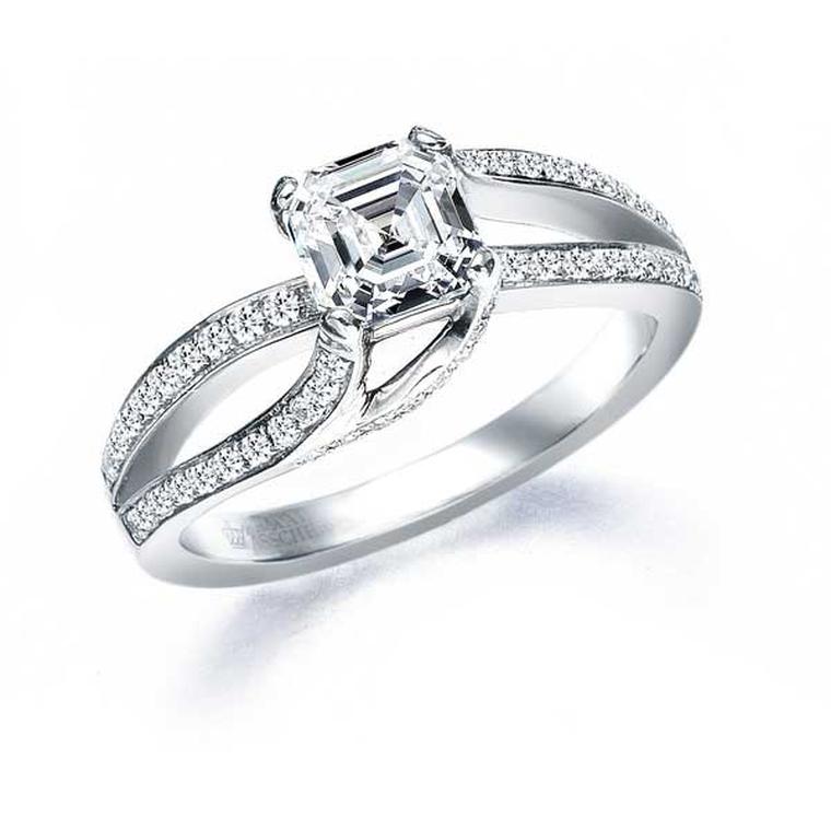 Royal Asscher cut diamond engagement ring.