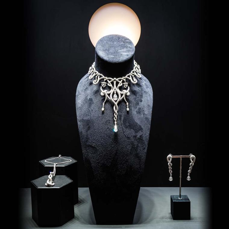 Pieces from Shawish's Moonlight collection, including a necklace set with round and pear-shaped diamonds totalling 66.85ct.