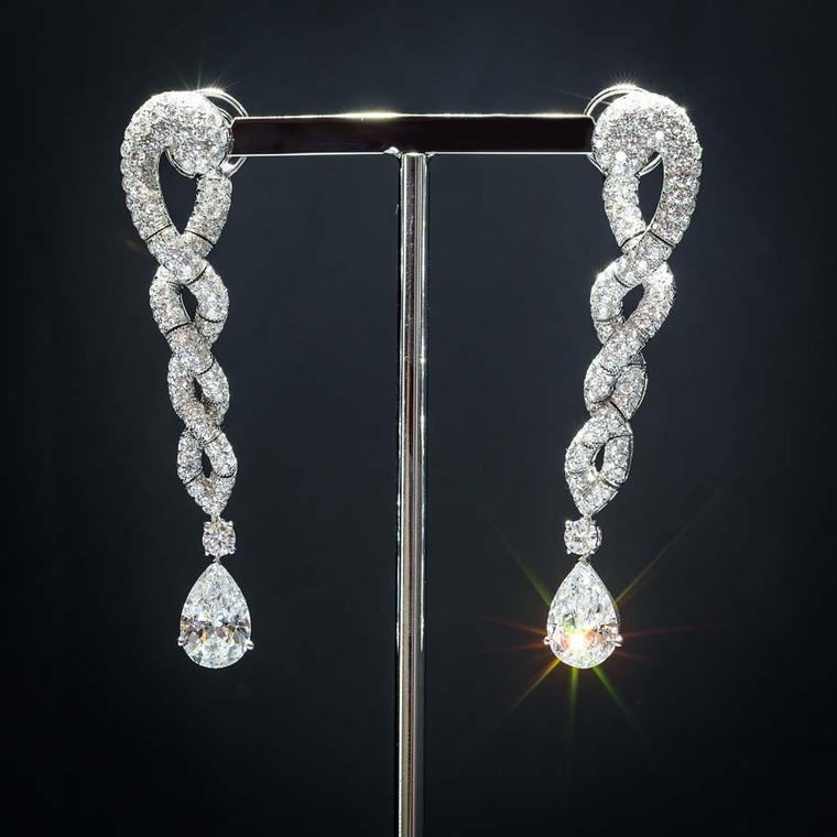 Shawish Moonlight collection earrings set with 347 white diamonds.