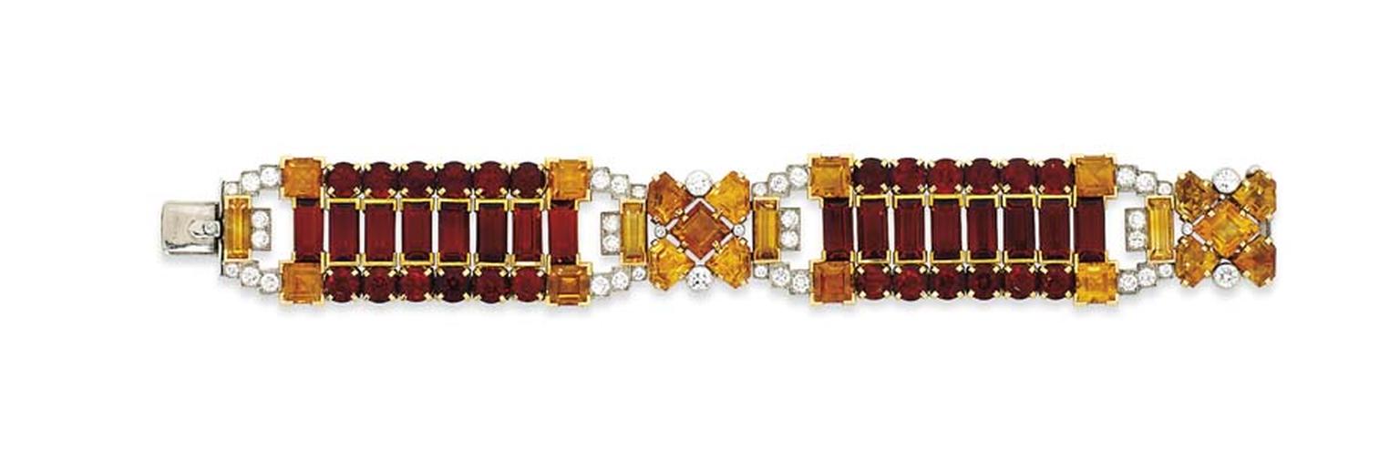 Lot 234, a warm, honey-hued citrine bracelet by Cartier, sums up the elegance of the Art Deco era (estimate: £25,000-35,000). Christie's Important Jewels Sale on 26 November at King Street in London.
