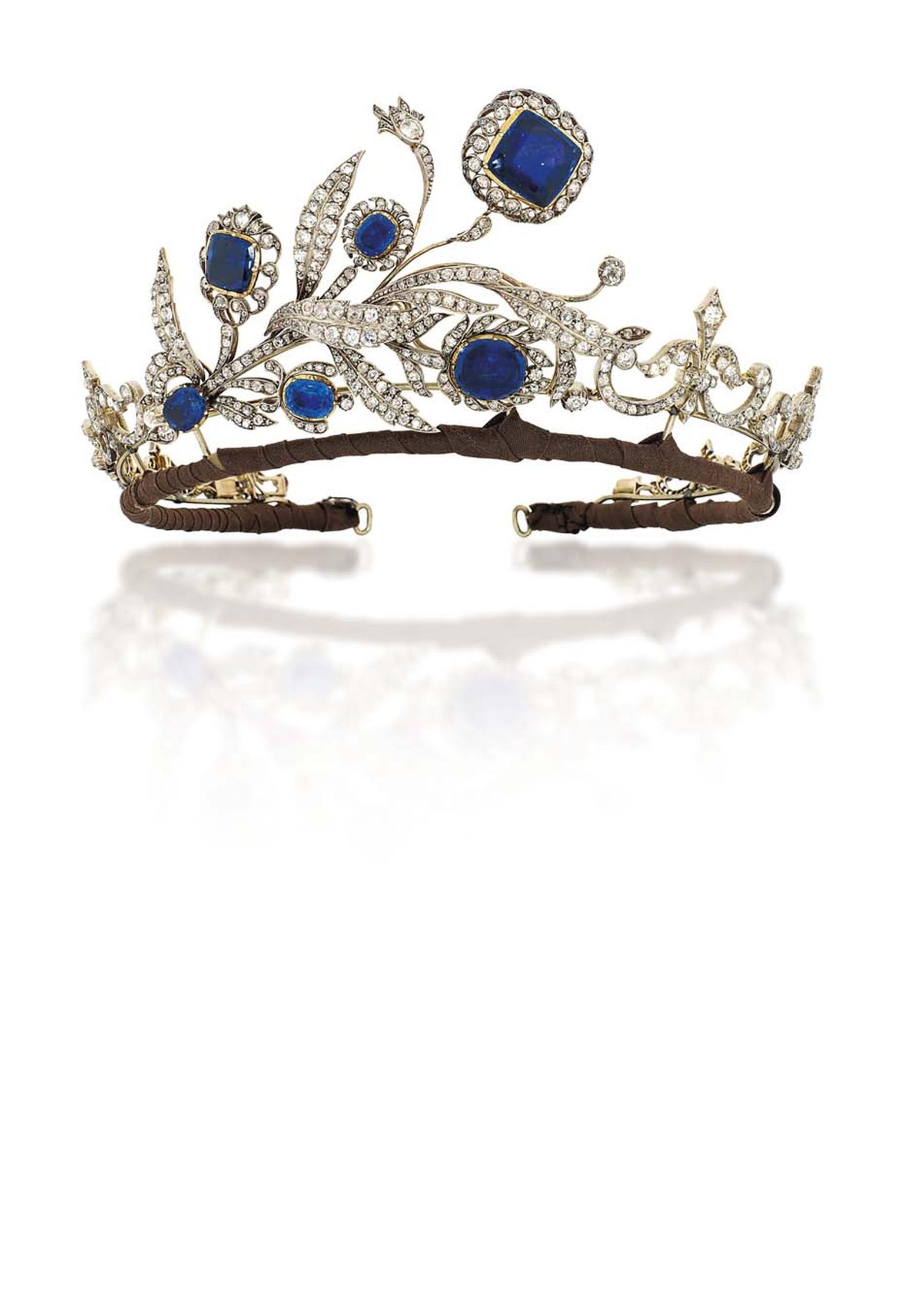 Lot 248, a sapphire and diamond tiara dating from 1890, is regal yet delicate (estimate: £30,000-40,000).