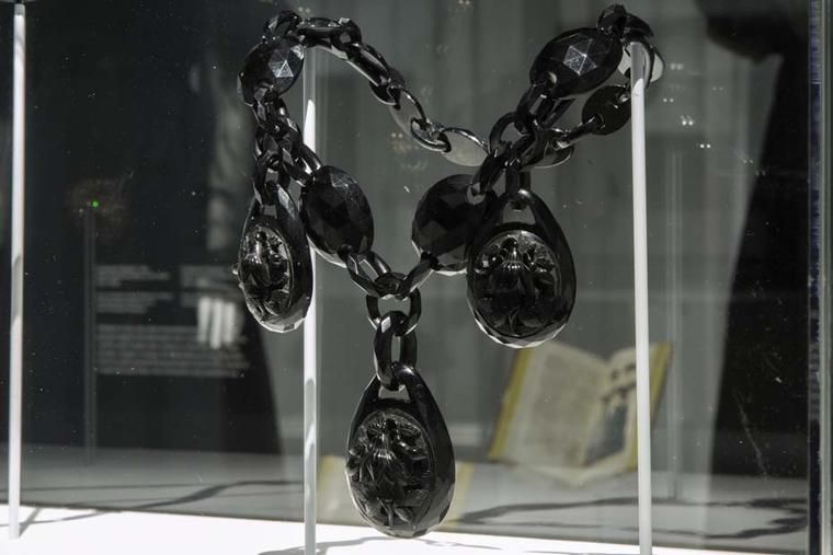 With its chunky black links, an English jet Mourning necklace on display at The Met could be mistaken for a contemporary Marni creation.