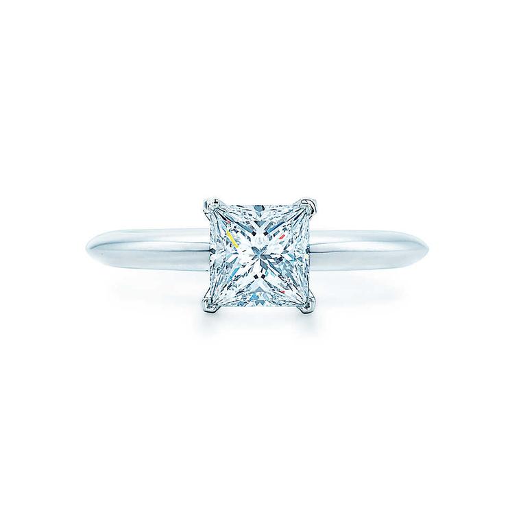 Tiffany & Co. princess-cut diamond solitaire engagement ring in platinum (from £8,700).