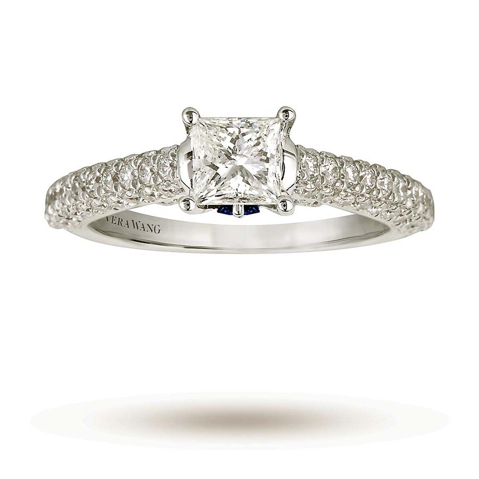 Vera Wang princess-cut diamond engagement ring with a pavé band (£6,000).