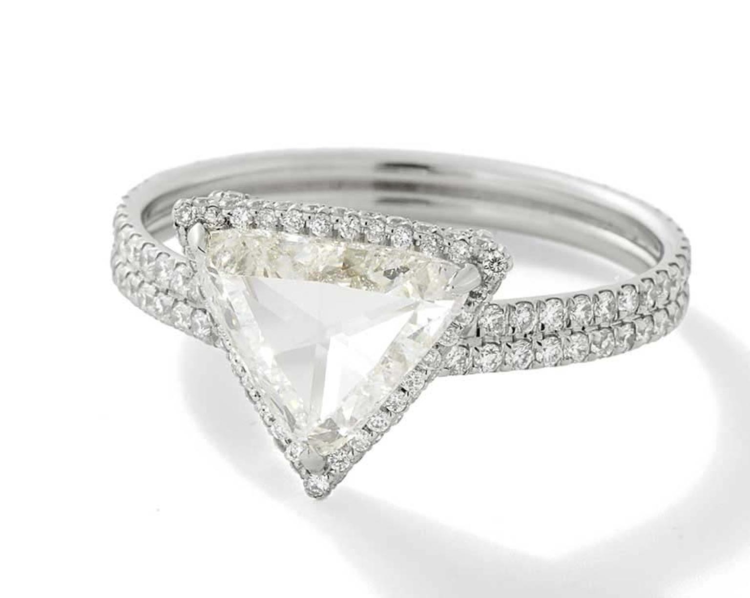 Monique Péan Mineraux collection rose-cut diamond engagement ring with white diamond pavé in recycled platinum (£27,209).
