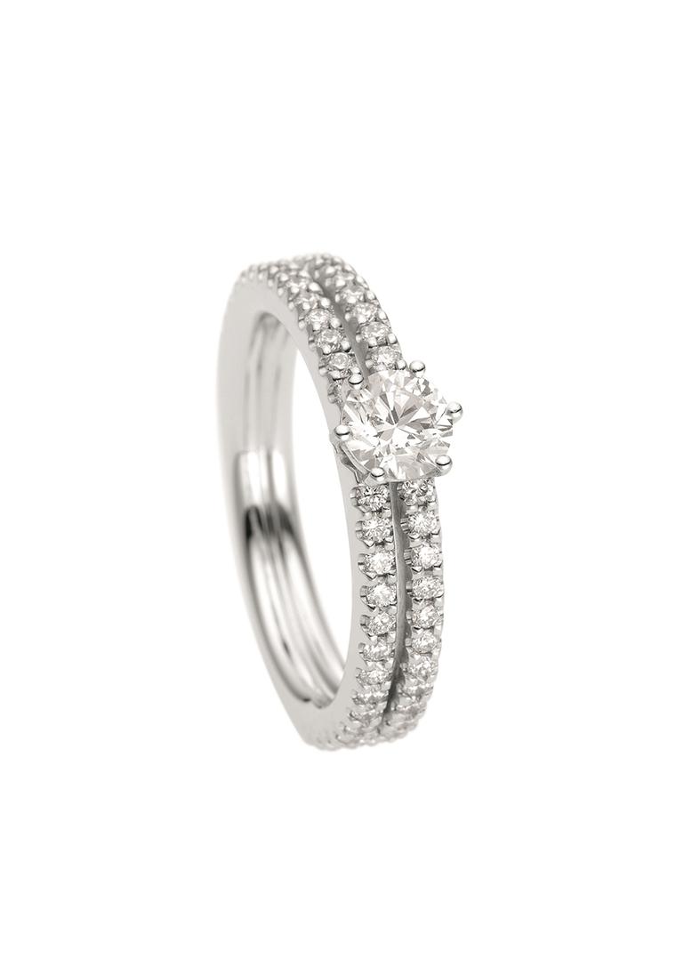 Wempe Crown Mini brilliant-cut diamond engagement ring with a double pavé band (£2,015).