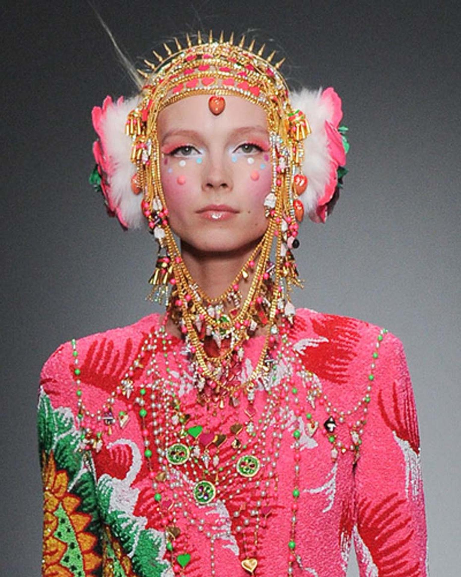 A model wearing jewels from Amrapali and Manish Arora's fourth collaborative collection during Paris Fashion Week.
